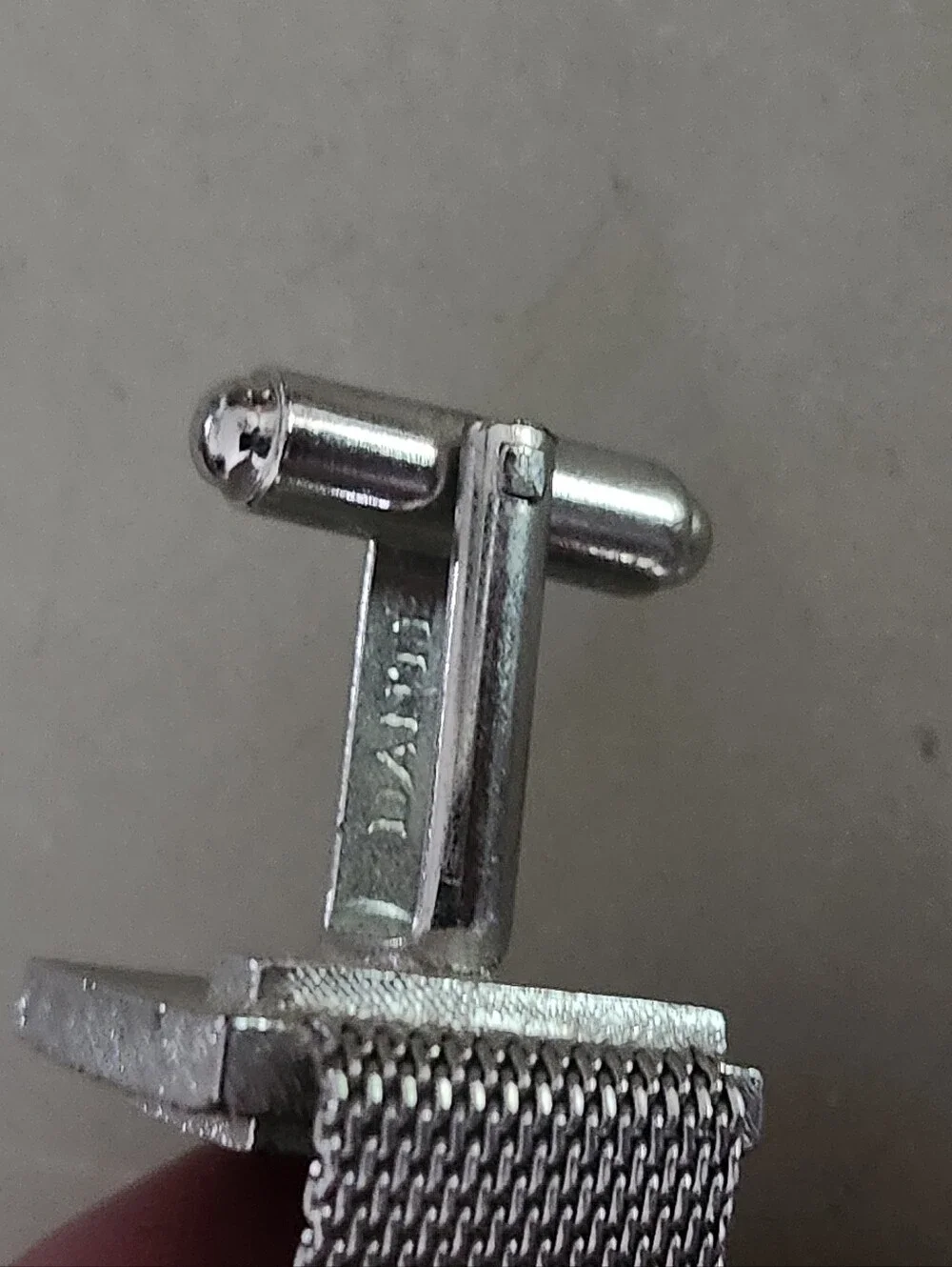 Vtg Dante Silver Tone Men's Mesh Cufflinks with Dark Blue Accent